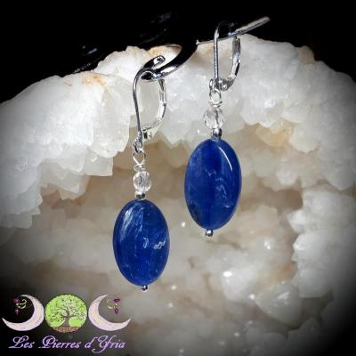 Boucles d'oreilles Cyanite & Cristal de roche