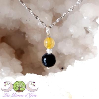 Pendentif Gabbro & Quartz rutile