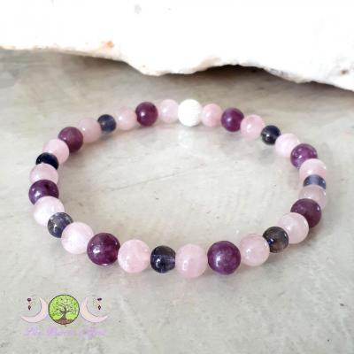 Bracelet Quartz rose, Lépidolite & Cordiérite