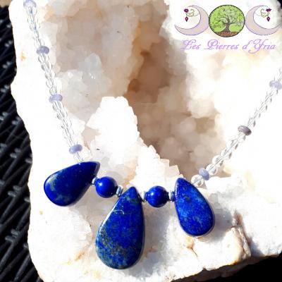 Collier Lapis-Lazuli, Tanzanite & Cristal de roche