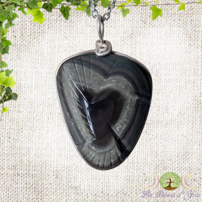 Pendentif obsidienne oeil céleste Oiseau