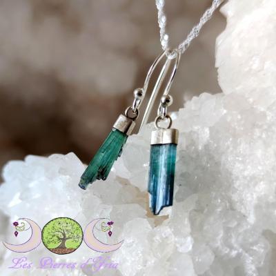 Boucles d'oreilles Cristal brut Tourmaline bleue