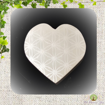 Coeur Sélénite Fleur de vie