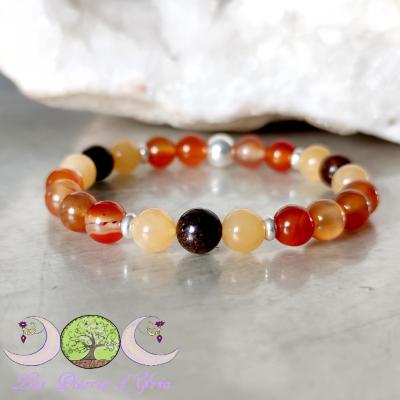 Bracelet Cornaline, Calcite orange & Bronzite