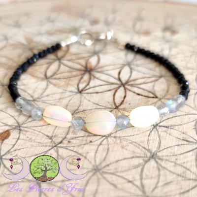 Bracelet Opale Welo, Spinelle noir & Labradorite