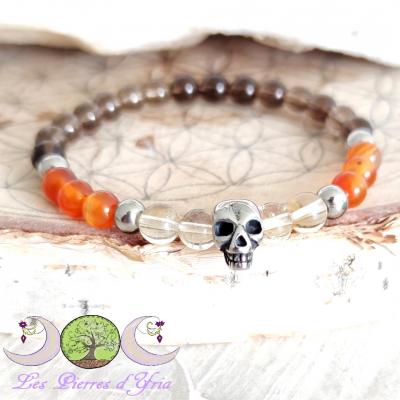 Bracelet Citrine, Cornaline & Quartz fumé