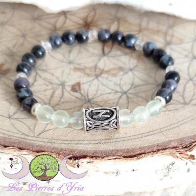 Bracelet Prehnite, Gabbro & Cristal de roche - rune 
