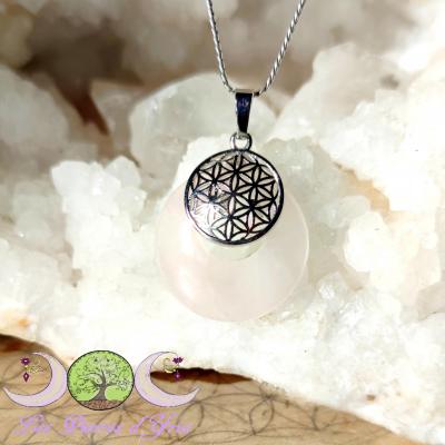 Pendentif Quartz rose & Fleur de vie