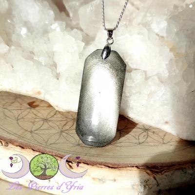 Pendentif plaque Obsidienne Argentée