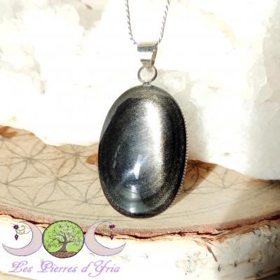 Pendentif plaque Obsidienne Argentée/ Dorée #1