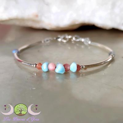 Bracelet Larimar, Rhodochrosite & Labradorite