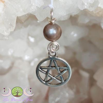 Pendentif Pierre de Lune Noire & Pentacle