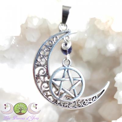 Pendentif Cordiérite, Lune & Pentacle