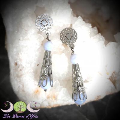 Boucles d'oreilles Calcédoine [agate blue lace]