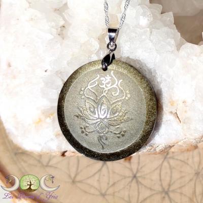 Pendentif Obsidienne Dorée & Lotus