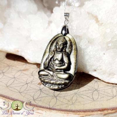 Pendentif Obsidienne Dorée & Bouddha