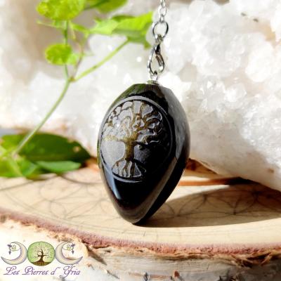 Pendule Obsidienne dorée & Arbre de Vie