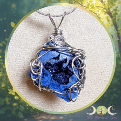 Pendentif azurite cristallisee russie creation artisanale 2 