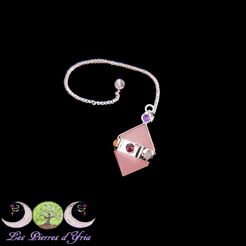 Pendulo biterminado de cuarzo rosa chakras gf